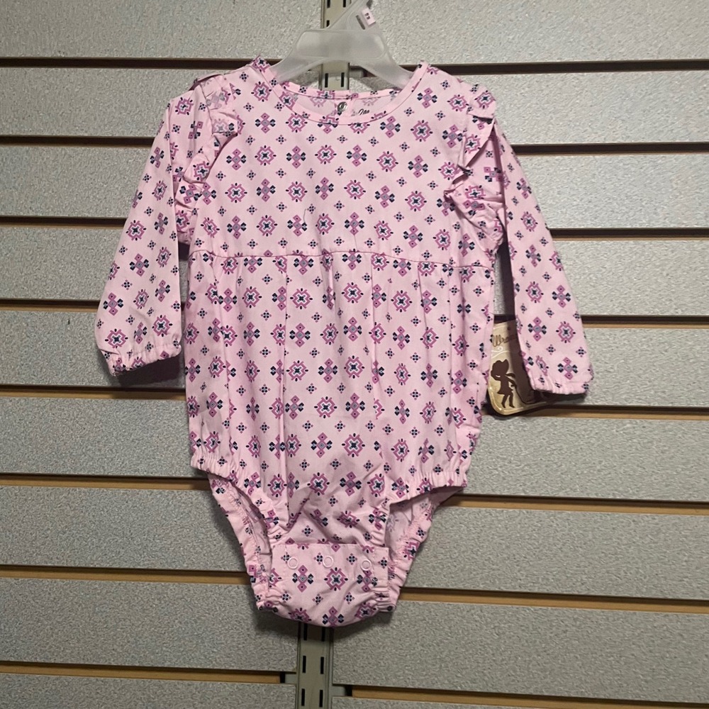 Wrangler Girls Pink Geometric Print Long Sleeve Ruffle Bodysuit 18 Month‎